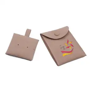 Microfiber Jewelry Pouch Gusseted Suede Leather Snap Bag with Custom Debossed Logo